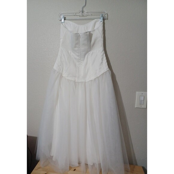 NWT Anthropologie BHLDN Strapless ALine White Satin TulleSkirt Midi Dress Size M - Picture 14 of 16